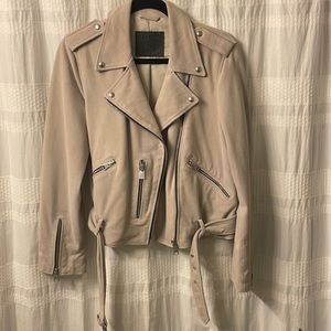 ALL SAINTS BEIGE SUEDE DALBY BIKER JACKET US10